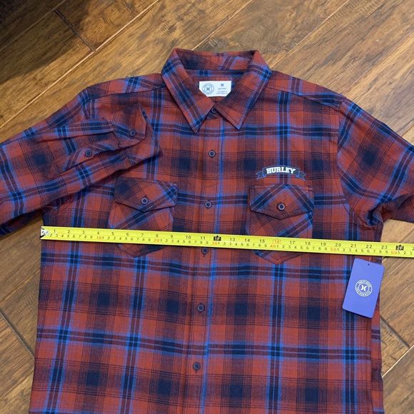 Hurley Red & Blue Plaid Flannel Button-Up Long Sleeve Shirt Mens Size M NWT - Picture 4 of 8